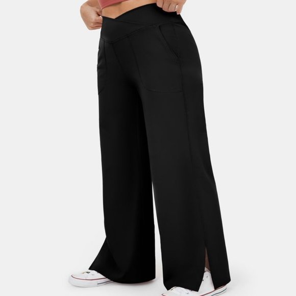 HALARA Pants - Halara Crossover Pocket Split Hem Wide Leg Yoga Pants-Smile Plus Size